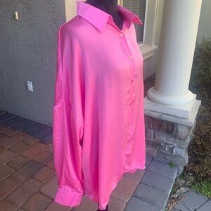 L Love Drop Shoulder Oversized Pink Button Up Long Sleeve Top